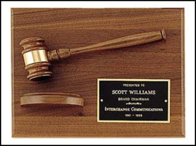 Gavel on Walnut Plaque (Position B, 9"x12")